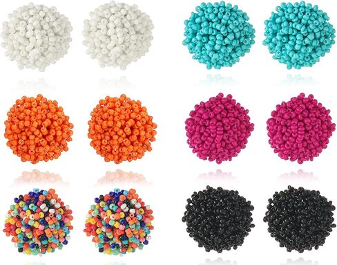 6 أزواج البذور مطرز أقراط أقراط مطرزة للنساء هيبوالرجينيك البوهيمي بيان العنقودية قوس قزح البذور الخرز أقراط مستديرة كبيرة in Kuwait