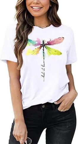 Women's Dragonfly Shirt Funny Cute Abstract Colorful Dragonfly Graphic Tees Tops for Teen Girls in Kuwait