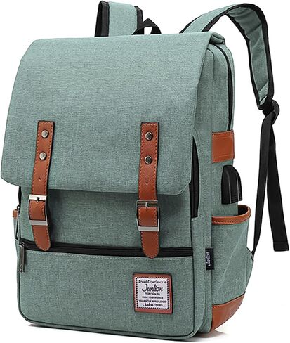 Vintage Backpack College School Rucksack Unisex Laptop Daypack with USB Charging Port and Headphone Jack Black in Kuwait