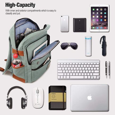 Vintage Backpack College School Rucksack Unisex Laptop Daypack with USB Charging Port and Headphone Jack Black in Kuwait