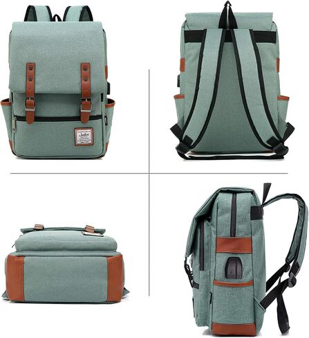 Vintage Backpack College School Rucksack Unisex Laptop Daypack with USB Charging Port and Headphone Jack Black in Kuwait