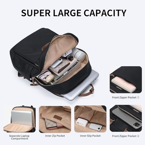 حقيبة ظهر للكمبيوتر المحمول من GOLF SUPAGS للنساء، حقيبة ظهر للعمل، حقيبة كمبيوتر للسفر، حقيبة نهارية تناسب الكمبيوتر المحمول مقاس 15.6 بوصة (أسود-جديد) in Kuwait