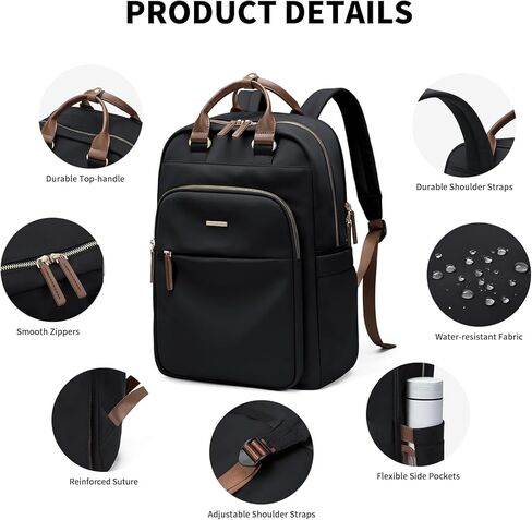 حقيبة ظهر للكمبيوتر المحمول من GOLF SUPAGS للنساء، حقيبة ظهر للعمل، حقيبة كمبيوتر للسفر، حقيبة نهارية تناسب الكمبيوتر المحمول مقاس 15.6 بوصة (أسود-جديد) in Kuwait