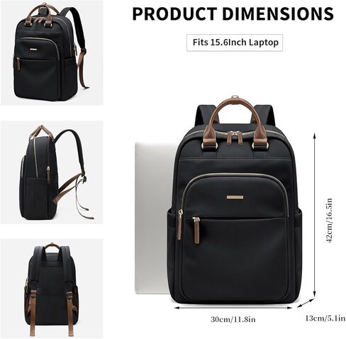 حقيبة ظهر للكمبيوتر المحمول من GOLF SUPAGS للنساء، حقيبة ظهر للعمل، حقيبة كمبيوتر للسفر، حقيبة نهارية تناسب الكمبيوتر المحمول مقاس 15.6 بوصة (أسود-جديد) in Kuwait