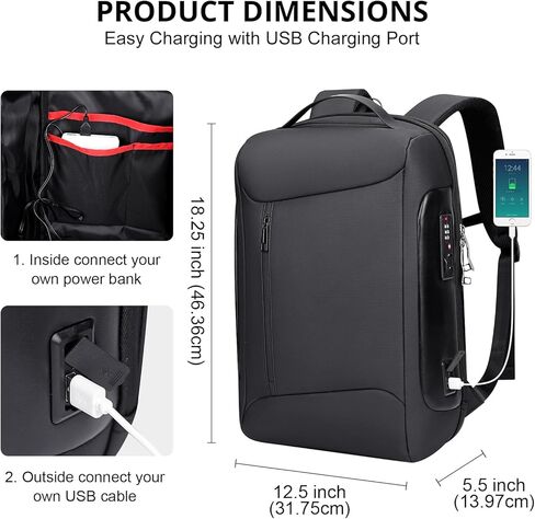 حقيبة ظهر للكمبيوتر المحمول للأعمال مضادة للسرقة من WITZMAN للرجال مع منفذ شحن USB حقيبة ظهر ذكية للعمل مقاس 15.6 بوصة للكمبيوتر المحمول (BN008 أسود) in Kuwait