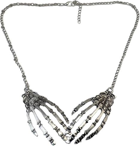 Halloween Gothic Skeleton Hand Skull Dangle Drop Earring Claw Palm Choker Collar Pendant Necklace Ear Stud for Women Girl Teen Punk Rock Cosplay Halloween Costume Jewelry Set in Saudi Arabia