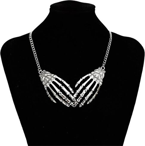 Halloween Gothic Skeleton Hand Skull Dangle Drop Earring Claw Palm Choker Collar Pendant Necklace Ear Stud for Women Girl Teen Punk Rock Cosplay Halloween Costume Jewelry Set in Saudi Arabia