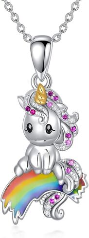 قلادة يونيكورن من الفضة الاسترلينية بتصميم قوس قزح للبنات، فضة استرلينية، كريستال, فضة استرلينية, كريستال in Kuwait