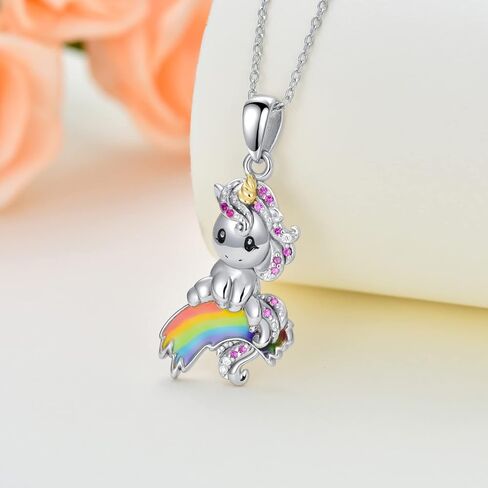 قلادة يونيكورن من الفضة الاسترلينية بتصميم قوس قزح للبنات، فضة استرلينية، كريستال, فضة استرلينية, كريستال in Kuwait