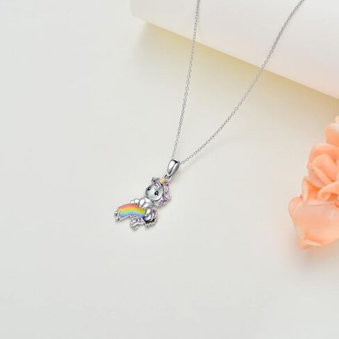 قلادة يونيكورن من الفضة الاسترلينية بتصميم قوس قزح للبنات، فضة استرلينية، كريستال, فضة استرلينية, كريستال in Kuwait