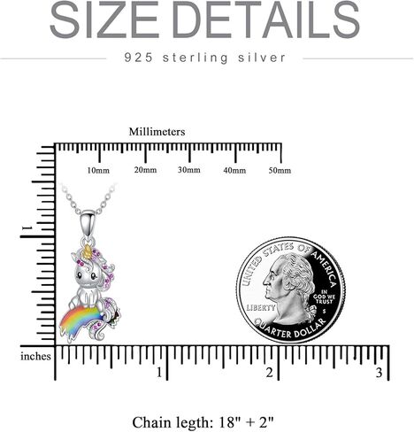 قلادة يونيكورن من الفضة الاسترلينية بتصميم قوس قزح للبنات، فضة استرلينية، كريستال, فضة استرلينية, كريستال in Kuwait