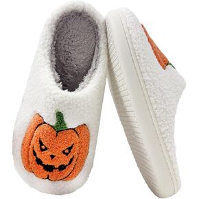 Halloween Slippers For Women Men,Fluffy Warm Fall Pumpkin Cute Cookie Cozy House Slipper,Plush Spooky Indoor Outdoor Womens Fall Shoes Gifts