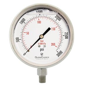 4" All Stainless Steel Oil Filled Vacuum Pressure Gauge - 1/4" NPT Lower Mount, 30HG/0PSI