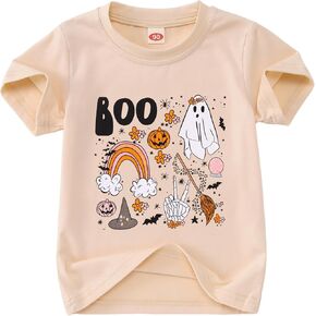 BOUTIKOME Toddler Baby Girls Boys Halloween Shirts Ghost Pumpkin Graphic T-shirt Kids Spooky Season Short Sleeve Tee Tops