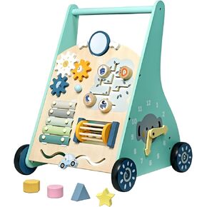 Wooden Baby Walker, Montessori Walker for Boys and Girls, Baby Push Walkers with Wheels, Learning Walking Toys for Toddlers from Sitting to Standing, Kid's Multi-Activity Center