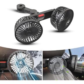 1 PC Car Rear Seat Headrest Double-headed Fan, 360 Degree Rotating Powerful Wind Efficient Cooling Fan, Portable Low-noise Air Circulation Fan with USB Harness, Universal for Cars (Black)