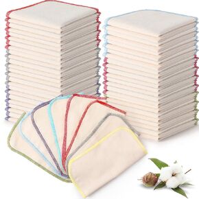 Zopeal 32 Pcs Flannel Cloth Baby Wipes Reusable Baby Diapers Wipes Washable Natural Unbleached Baby Face Wipes Soft and Sturdy Cloth Wipes 8 Colors Outer Stitching 8 x 8 Inches