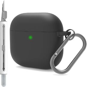 DamonLight Case for AirPods 4 with Active Noise Cancellation Cover Shock-Proof Protective Silicone Case with Cleaning Pen Keychain for Apple Airpods 4th Generation with ANC 2024 Released (Black)