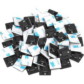 100 PCS 3/4" Black Zip Tie Mounts - Small Self Adhesive Cable Tie Anchors, Wire Management Holders Squares Pad, Perfect for Indoor & Outdoor Cable Organization