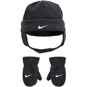 Nike Baby Fleece Chin Strap Trapper Hat and Mittens 2 Piece Set (Anthracite(7A2781-693)/White, 2-4T)