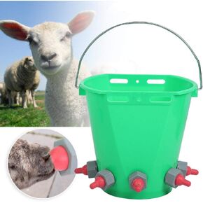 Zerodis Plastic Milk Feed Bucket, Large Capacity Animal Feeding Pot, Multiple Nipples 8L High Capacity Lamb Milk Feed Bucket for Cattle Sheep Livestoc Farm Animal