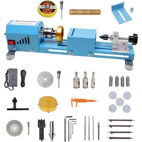 Mini Wood Lathe Milling Machine Multi-Purpose Type Lathe with Wood Lathe Milling Accessories, for Wood Polishing, Grinding, Cutting and Milling ，2.76 in x 6.3 in, 24VDC 96W，7 Speeds
