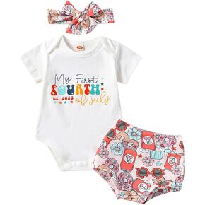 4th of July Baby Girl Outfits Newborn Short Sleeve Daddy's Little Firecracker Romper + Tie Dye Bloomer Shorts Set