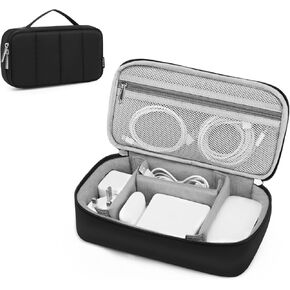MOSISO Electronic Organizer Travel Case, Puffy Electronic Accessories Carry Case for Cable, Charger, Phone, Earphone, Mouse and Other Accessories, Portable Storage Bag with Handle, Black