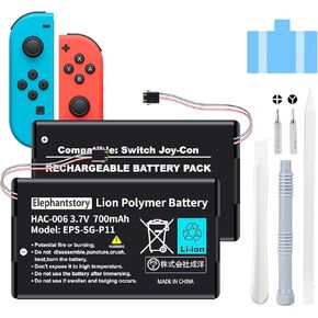 2PCS HAC-006 Battery Replacement for Nintendo Switch HAC-015 HAC-016, Upgrade 750mAh Battery with DIY Repair Tool Kit