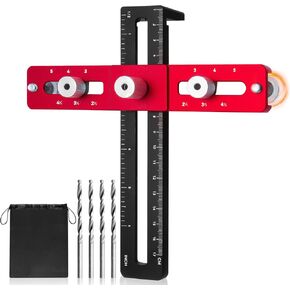 Cabinet Hardware Jig Template, Adjustable Cabinet Handle Jig with Point Drill Bits, Cabinet Jig for Handles and Pulls on Drawers/Cabinets/Doors, Woodworking Cabinet Installation Tools Kit
