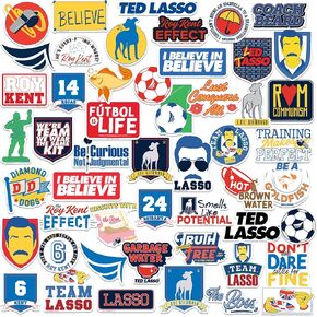 Ted Lasso 50CT Sticker Pack Large Deluxe Stickers Variety Pack - Laptop, Water Bottle, Scrapbooking, Tablet, Skateboard, Indoor/Outdoor - Set of 50