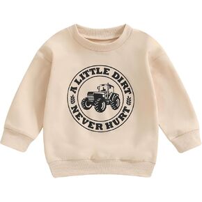 Dcohmch Toddler Boy Fall Clothes Tractor Print Long Sleeve Sweatshirt Round Neck Loose Fit Pullover Baby Farm Outfit