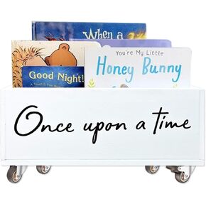 Once Upon a Time Book Storage Box with Wheels,Book Storage Basket Book Organizer,Books Shelf Basket,Toys Book Storage Bin for Nursery Classroom Library,Baby Shower Birthday Gift
