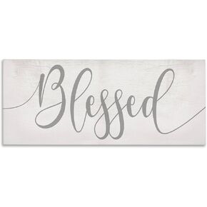 Stupell Industries Soft Grey Blessed Typography Over Neutral Off-White, Designed by Daphne Polselli Canvas Wall Art, 10x24