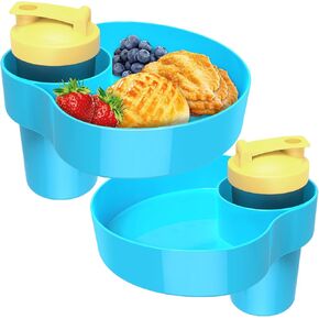 Kids Car Seat Snack Tray: Travel Trays for Kids Car Cup Holder, 2PCS Toddler Road Trip Essential, Travel Snacks Food Plate for Stroller, Boosters, and Anywhere with a Cup Holder -Blue&Pink