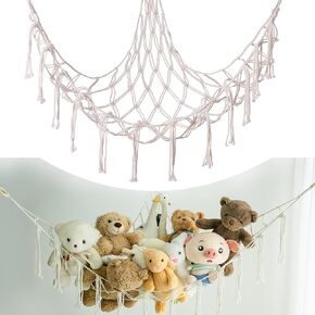 Stuffed Animal Hammock Corner,55.2inch, Corner Hanging Stuffed AnimalS Storage Net, Stuffed Animals Organizer, Holder for Plush, Kids Baby Nursery Wall Bedroom Decor,Stuffed Animal Hammock, Beige