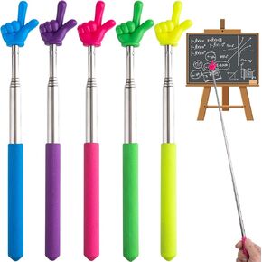 PAGOW 5 Pcs Retractable Teacher Pointer Sticks, 5 Colors Hand Pointer Stick, Student Finger Pointing Sticks, Extendable School Supplies for Reading, Classroom (Blue+Purple+Yellow+Green+Pink)