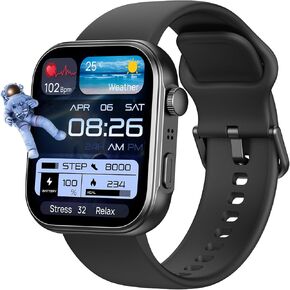 TOZO S6 Smartwatch 1.85" AMOLED Ultra-Clear Screen Dynamic Watch Faces Bluetooth Call,100+ Sports Modes Fitness Watch Activity Tracker with Heart Rate/Sleep/Blood Oxygen Monitor IP68 Waterproof Black
