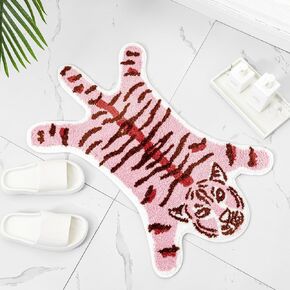 Tiger Shaped Rug Bath Mat Pink Tiger Bathroom Rug Non-Slip Door Mat Animals Printed Area Rug Carpet Small Home Decor Mat Playmat Bathroom Shower Rugs, 33.5x21.6inch in Kuwait