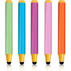 Kid-Friendly Stylus Pens for Touch Screens, Crayon Stylus Pen for iPhone Ipad Air Mini Pro, Fire HD Kids Tablet, Android Tablet, Dragon Touch - Blue Pink Green Purple Red (5 Pack)