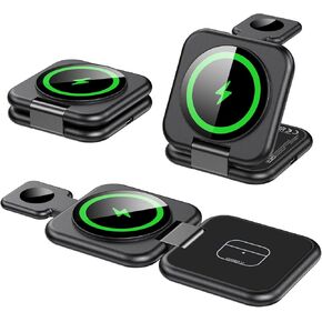 3 in 1 Charging Station for Apple Multiple Devices-Magnetic Wireless Travel Charging Station for iPhone 16 15 14 13 12 Series,Foldable Mag-Safe Charger Pad for Apple Watch,for Airpods Pro,Green
