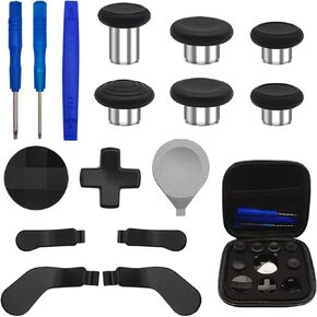 17 in 1 Metal Thumbsticks Replacements Accessories Kit Compatible with Xbox One Elite Series 2 Controller, Include 6 Swap Joysticks, 4 Paddles, 2 D-Pads, 3 Screwdrivers, 1 Tool and 1 Bag