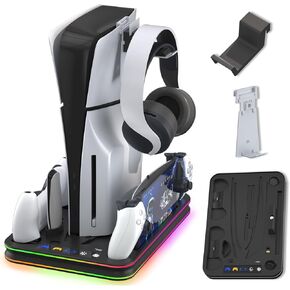 PS Portal Accessories, PS5 Charger Stand with Cooling Fan, RGB LED Controller Dock, Edge Controller Charger, Headset and Remote Holders - PS 5 Accessories