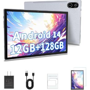 2024 Newest Tablets 10.1 inch Android 14 Tablet with 12+128GB,1280 * 800 IPS,HD Display,Octa-Core Processor,2.4G/5G Dual-Band WiFi, Bluetooth5.2, 10000mAh Battery,GPS, Tablet