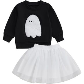 Kayotuas Toddler Baby Girl Tutu Skirt Set Embroidery Sweatshirt Tulle Dress Little Girls Halloween Birthday Outfits Clothes