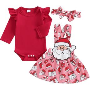 Infant Thanksgiving Baby Girl Outfit Long Sleeve Romper Pumpkin Turkey Suspender Skirt Fall Clothes Set