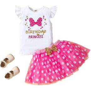 Toddler Kids Baby Girls Birthday Princess Outfits Dress Vest Tank Top Dot Mesh Tutu Skirt