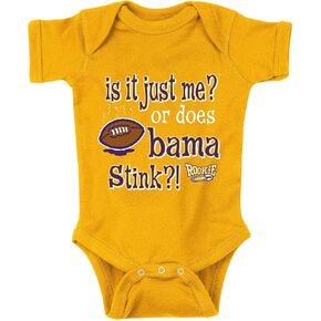 Smack Apparel Louisiana State Football Fans. is It Just Me? Or Does Bama Stink. Gold Onesie or Toddler Tee (NB-4T)