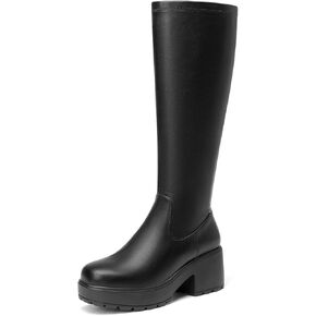 CentroPoint Women's Knee High Boots Platform Stretchy Chunky Block Heel GoGo Boot Side Zipper Fashion Round Toe Winter Shoes