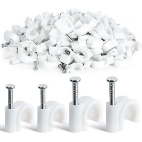 Cable Wire Clips - 100 Pcs Cable Clips 8mm 10mm Wire Staples Wall Cable Clips Cable Management Cable Organizer Cord Holder Cord Clips for Wires on Wall Cable Clips White Cable Nails Cable Tacks